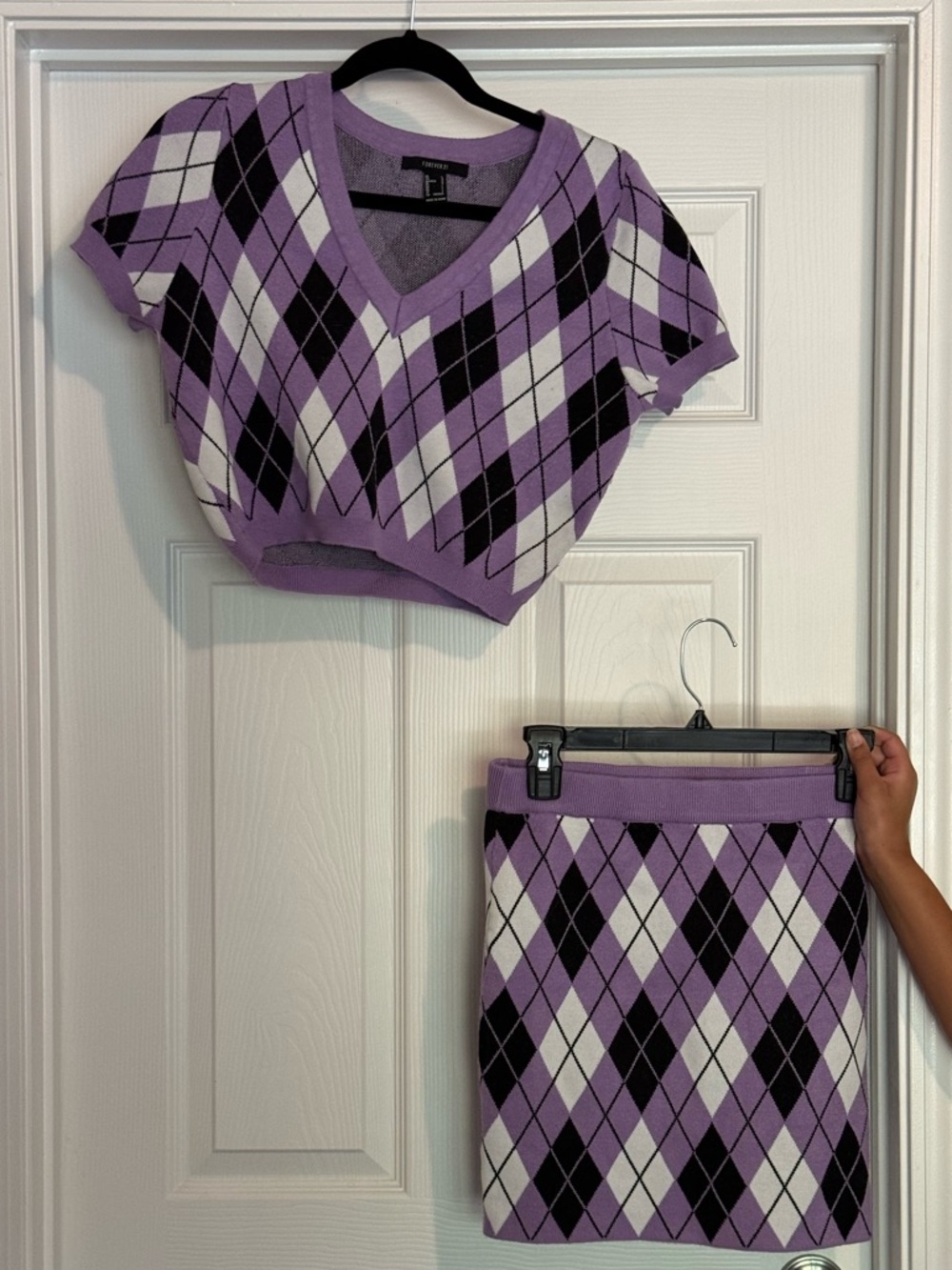 Forever 21 Lavender Argyle Crop Top & Mini Skirt Set - Picture 6 of 8